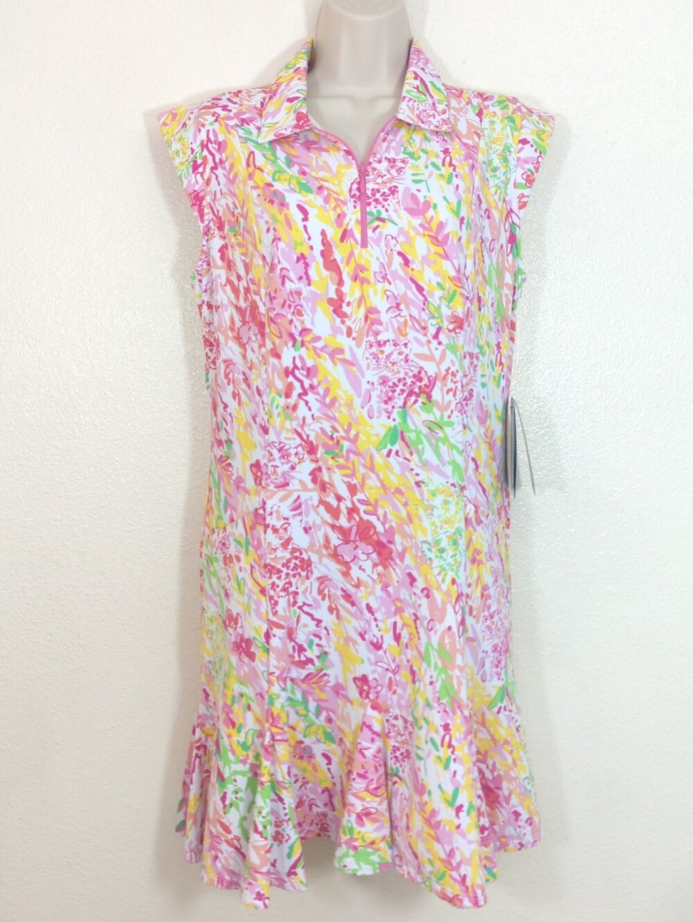 IBKUL Sleeveless Polo Dress In Pink Cat Cay Print NWT Medium